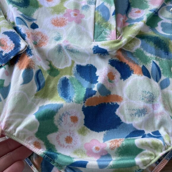 Vintage 1970’s Collared Long Sleeve Snap Bodysuit Women’s Small Floral Retro - Picture 2 of 8